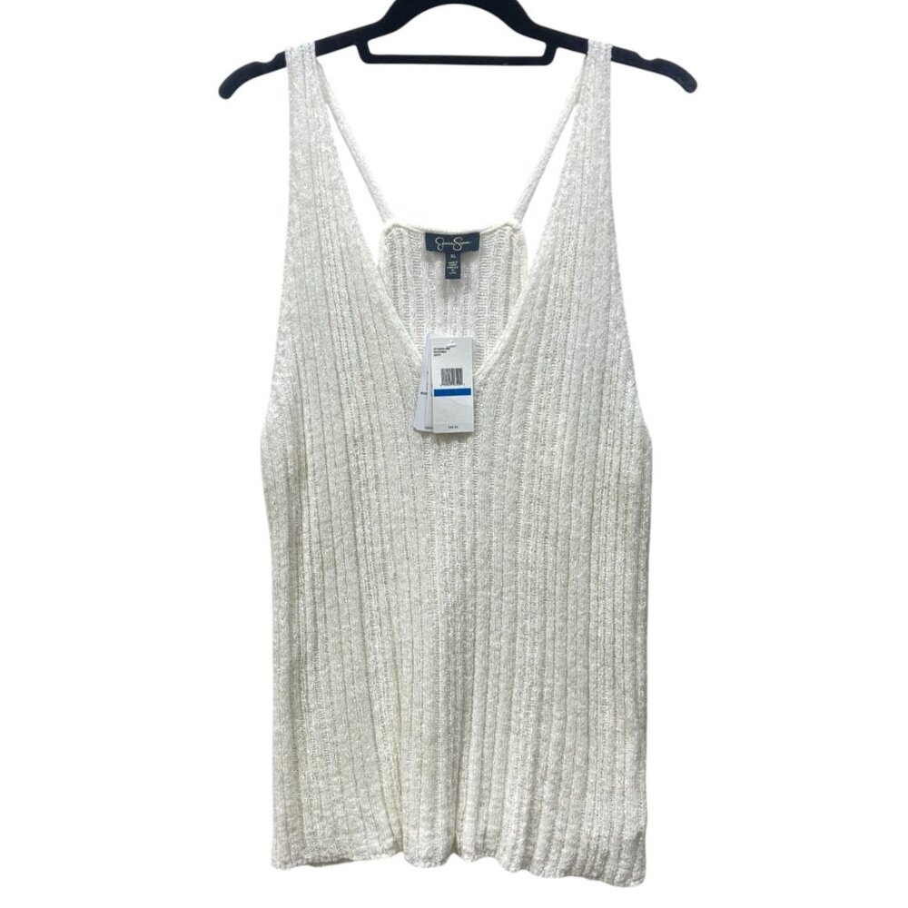 Jessica Simpson Edith Sweater Tank Top, Size XL, White Racerback V-Neck, NEW - Picture 2 of 14